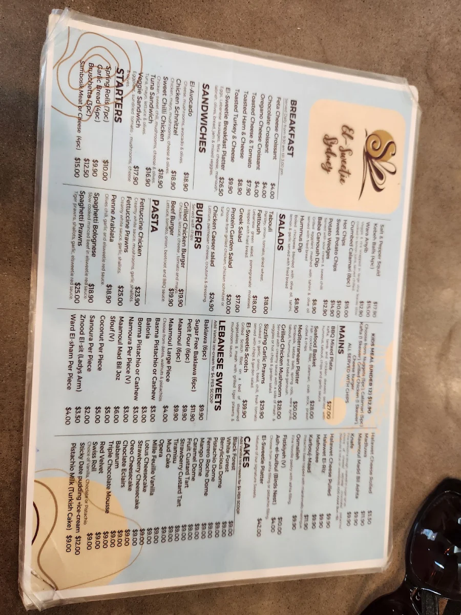 Menu, El Sweetie Granville