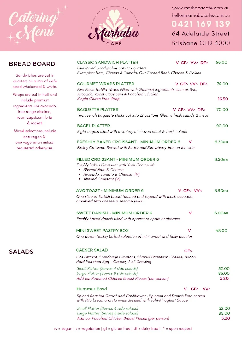Menu, Marhaba Cafe