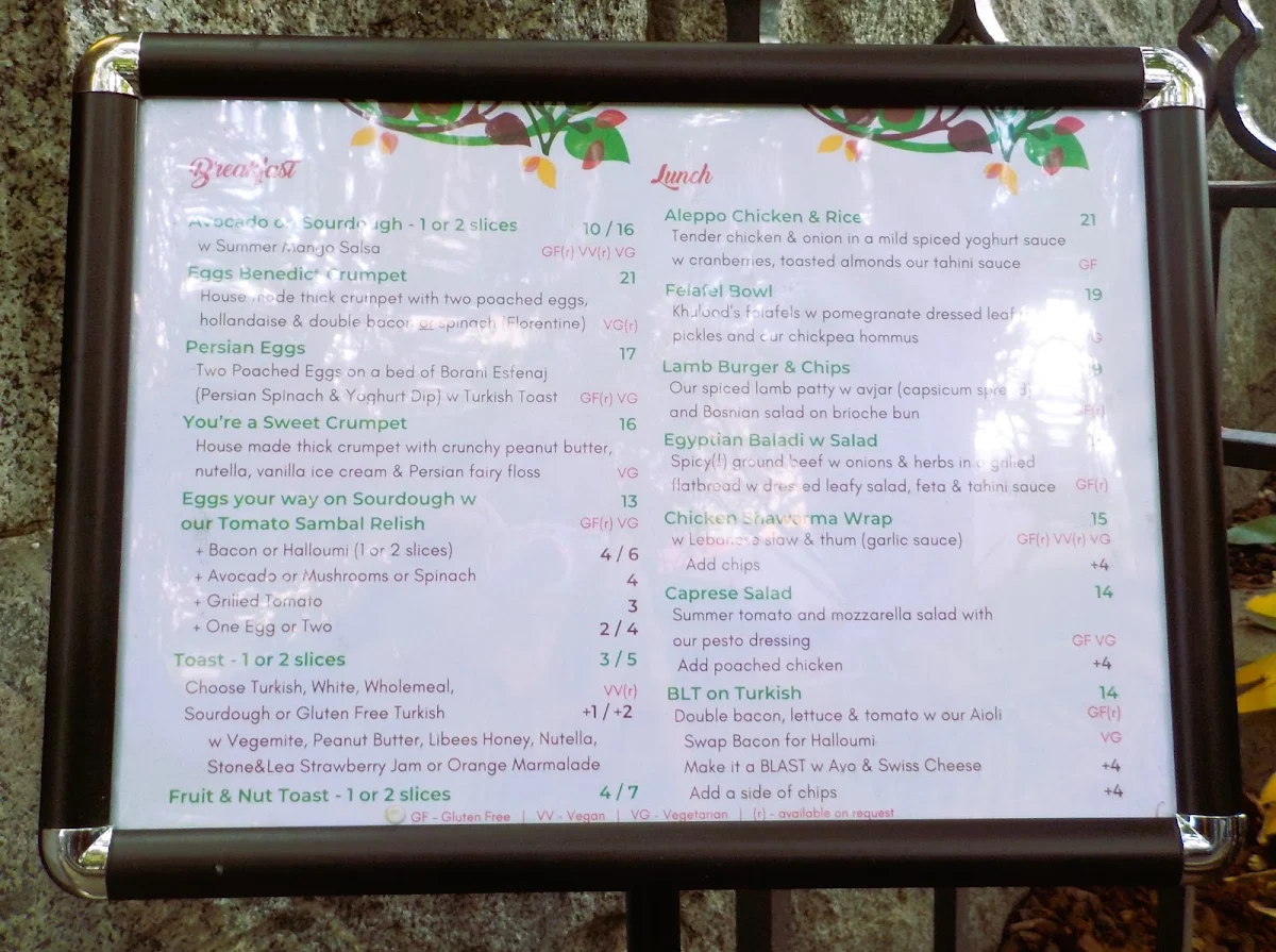Menu, Marhaba Cafe
