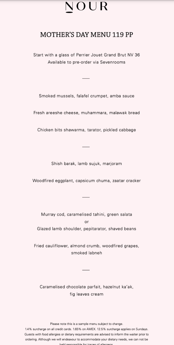 Menu, NOUR