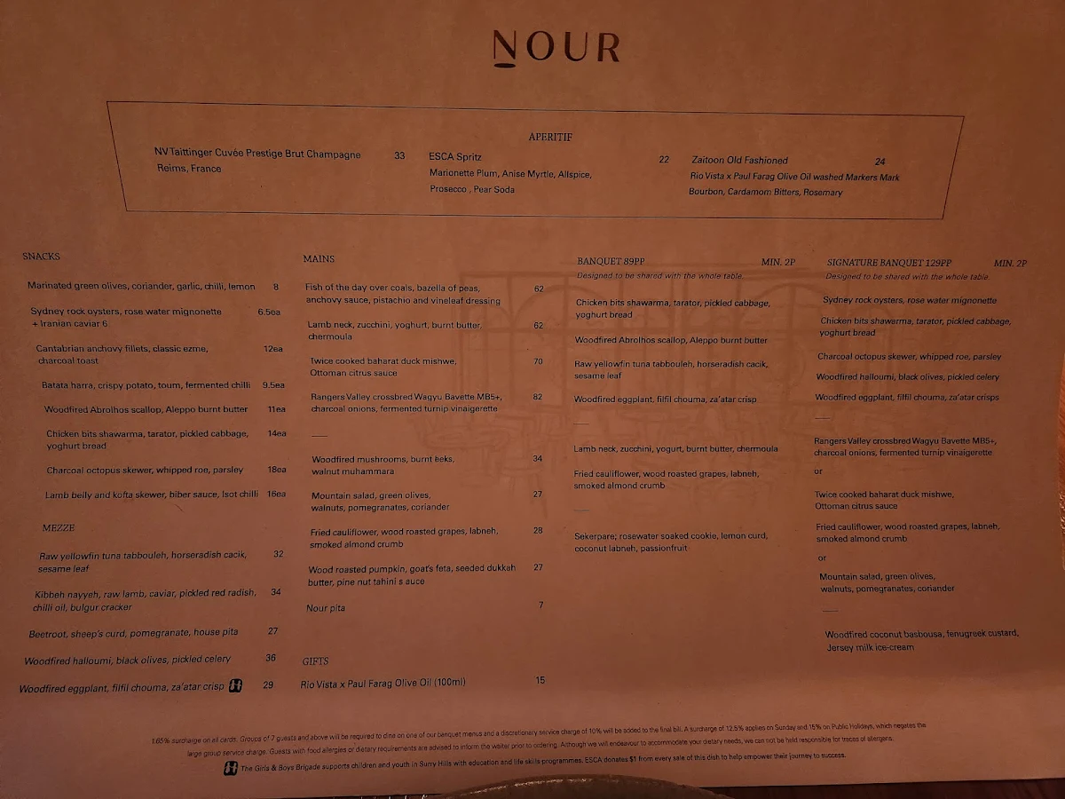 Menu, NOUR