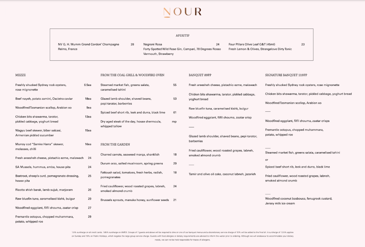 Menu, NOUR