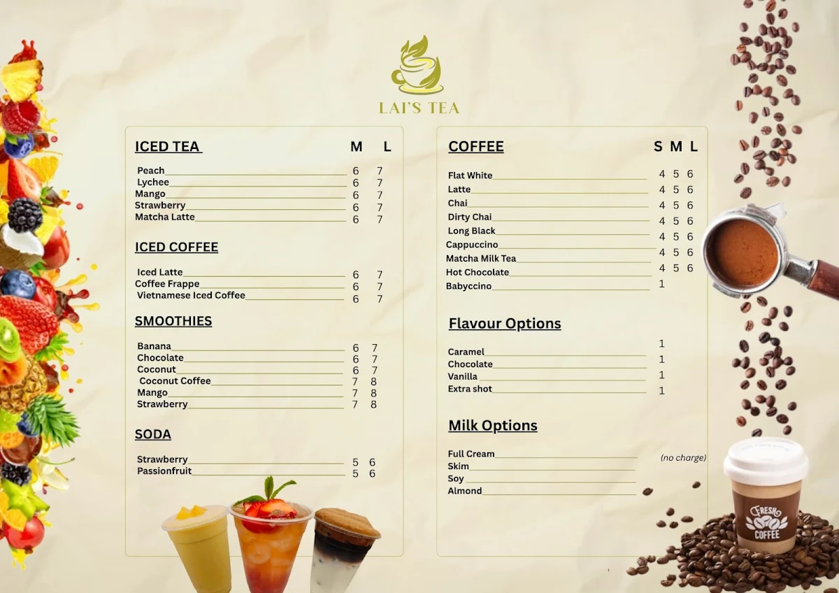 Menu, Lai's Tea
