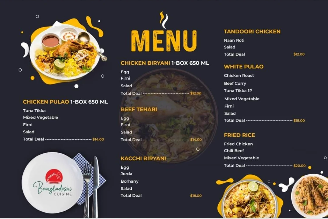 Menu, Bangladeshi Cuisine