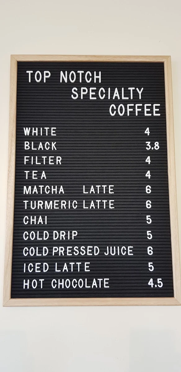 Menu, Top Notch Coffee