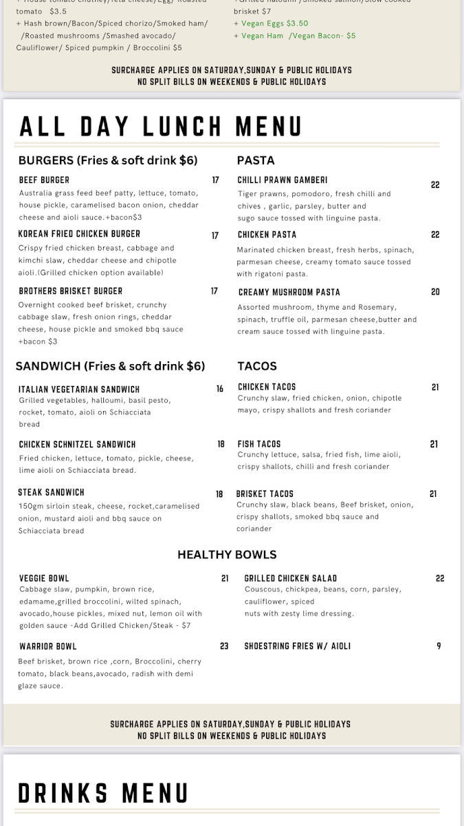 Menu, Basket Brothers