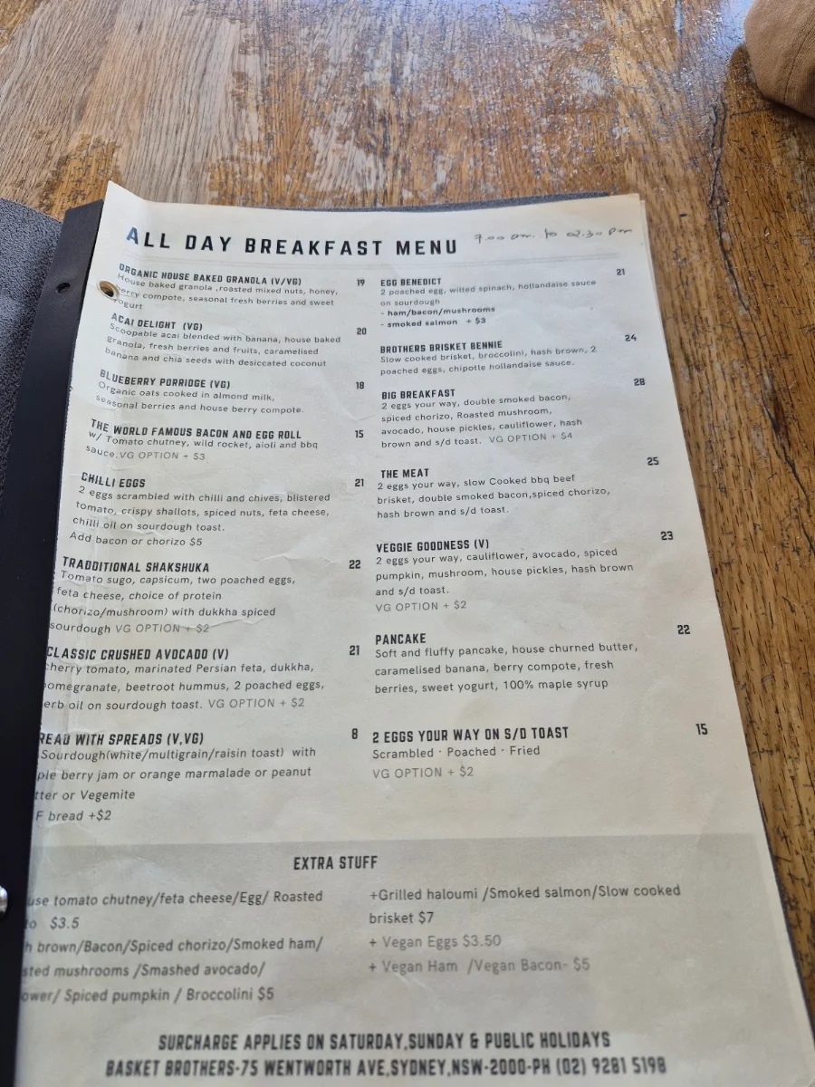 Menu, Basket Brothers