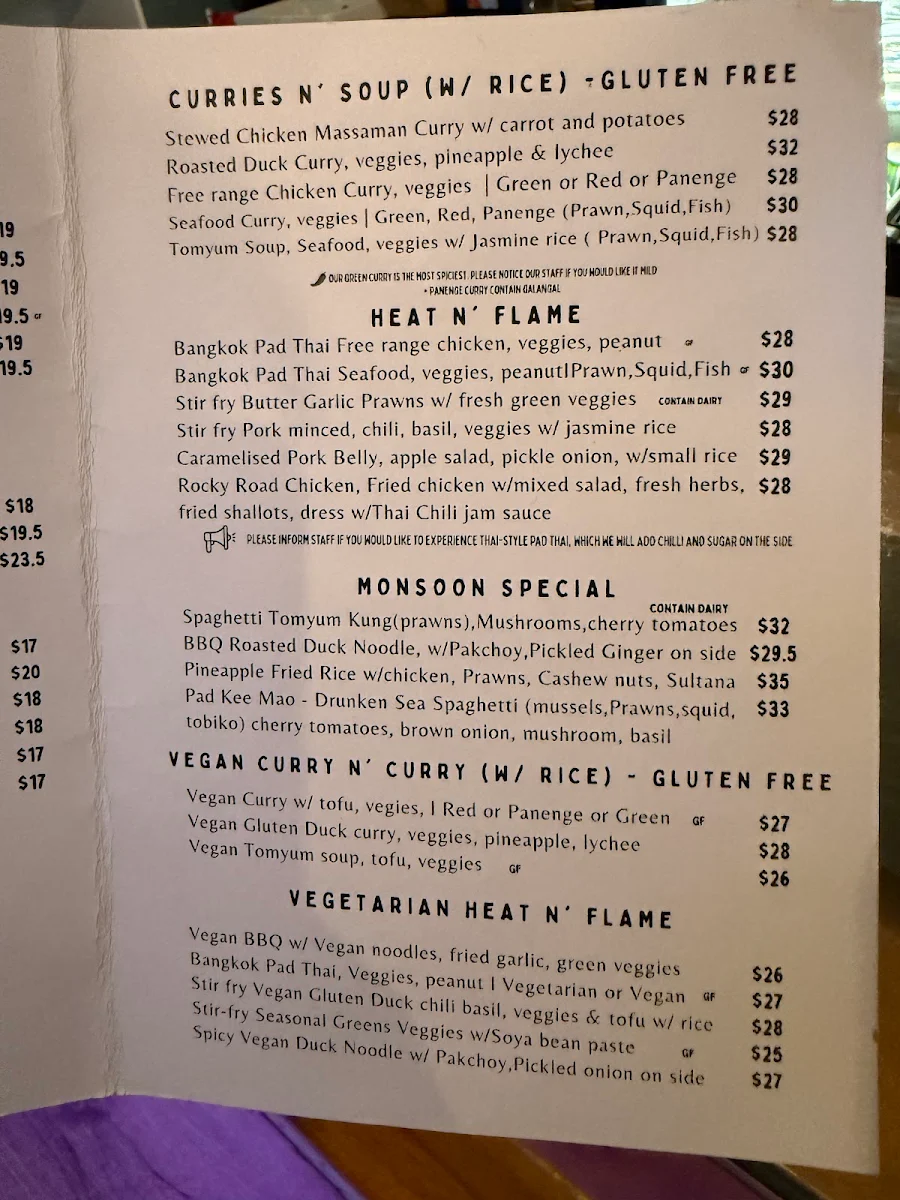 Menu, Monsoon Launceston