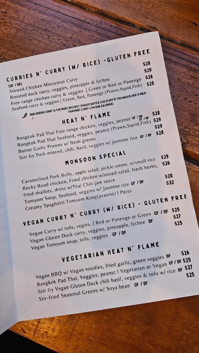 Menu, Monsoon Launceston