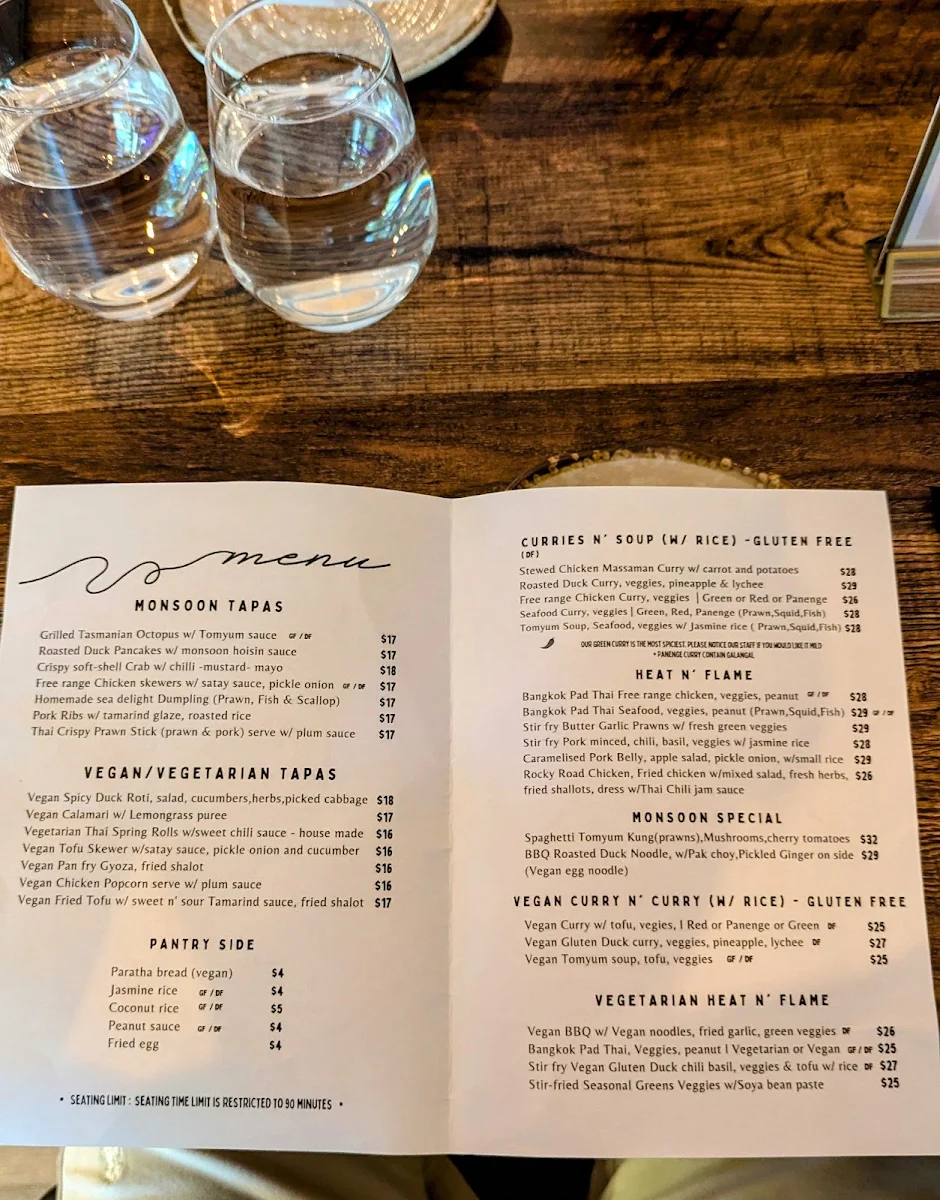 Menu, Monsoon Launceston
