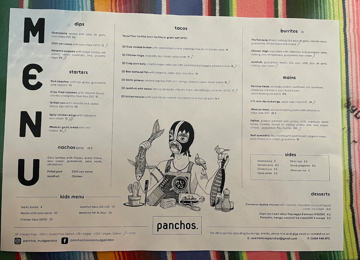 Menu, Hotel Panchos
