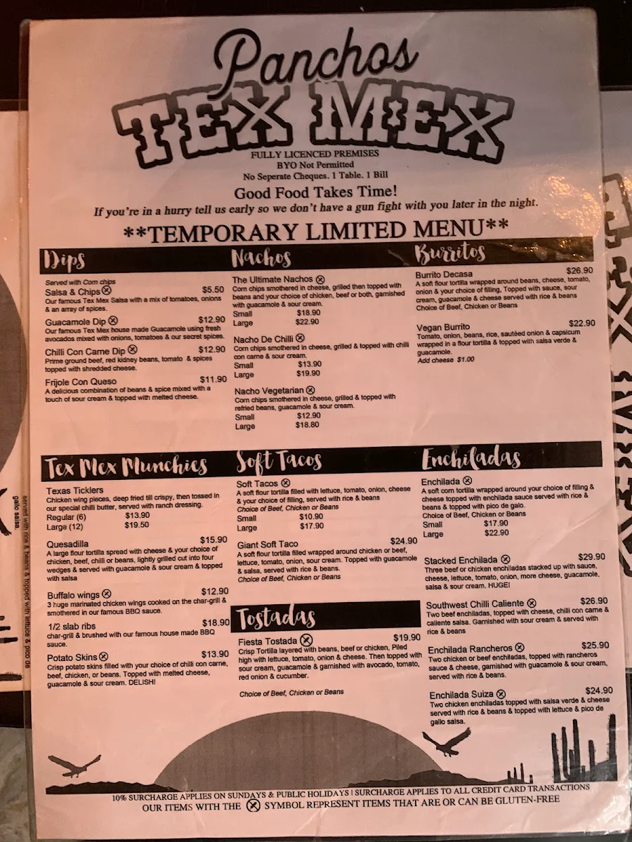 Menu, Hotel Panchos