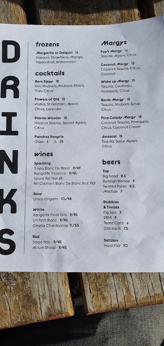 Menu, Hotel Panchos