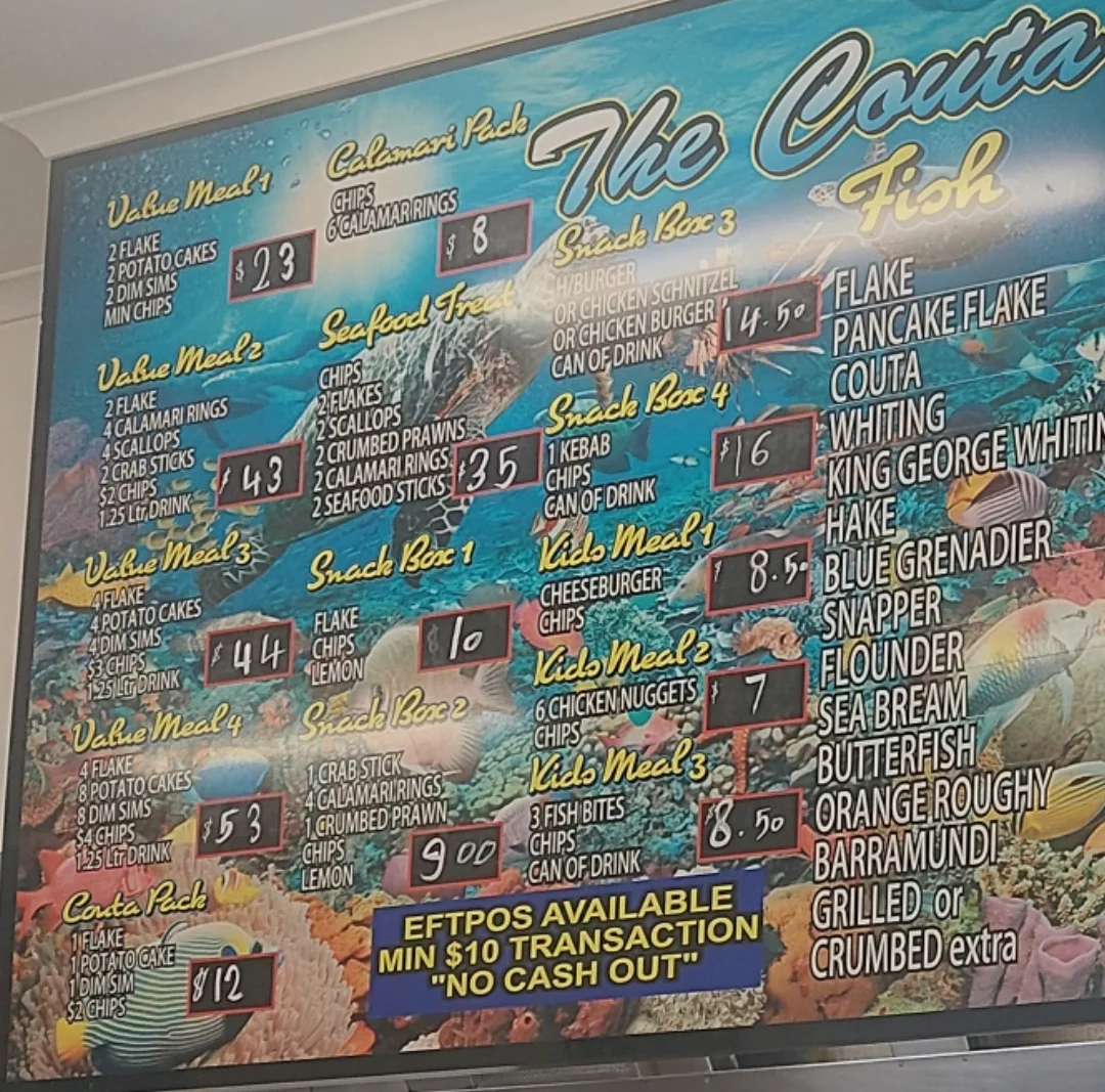 Menu, The Couta Fish and Chips