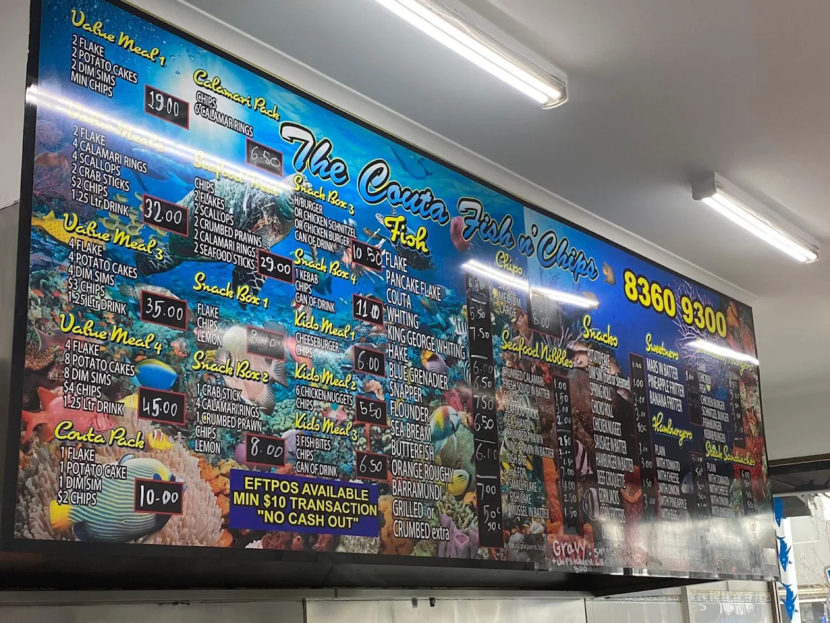 Menu, The Couta Fish and Chips