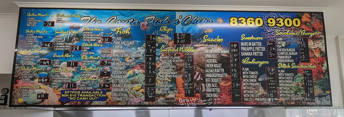 Menu, The Couta Fish and Chips