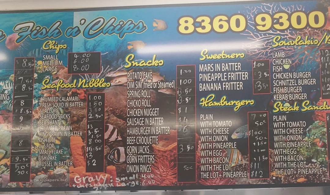 Menu, The Couta Fish and Chips