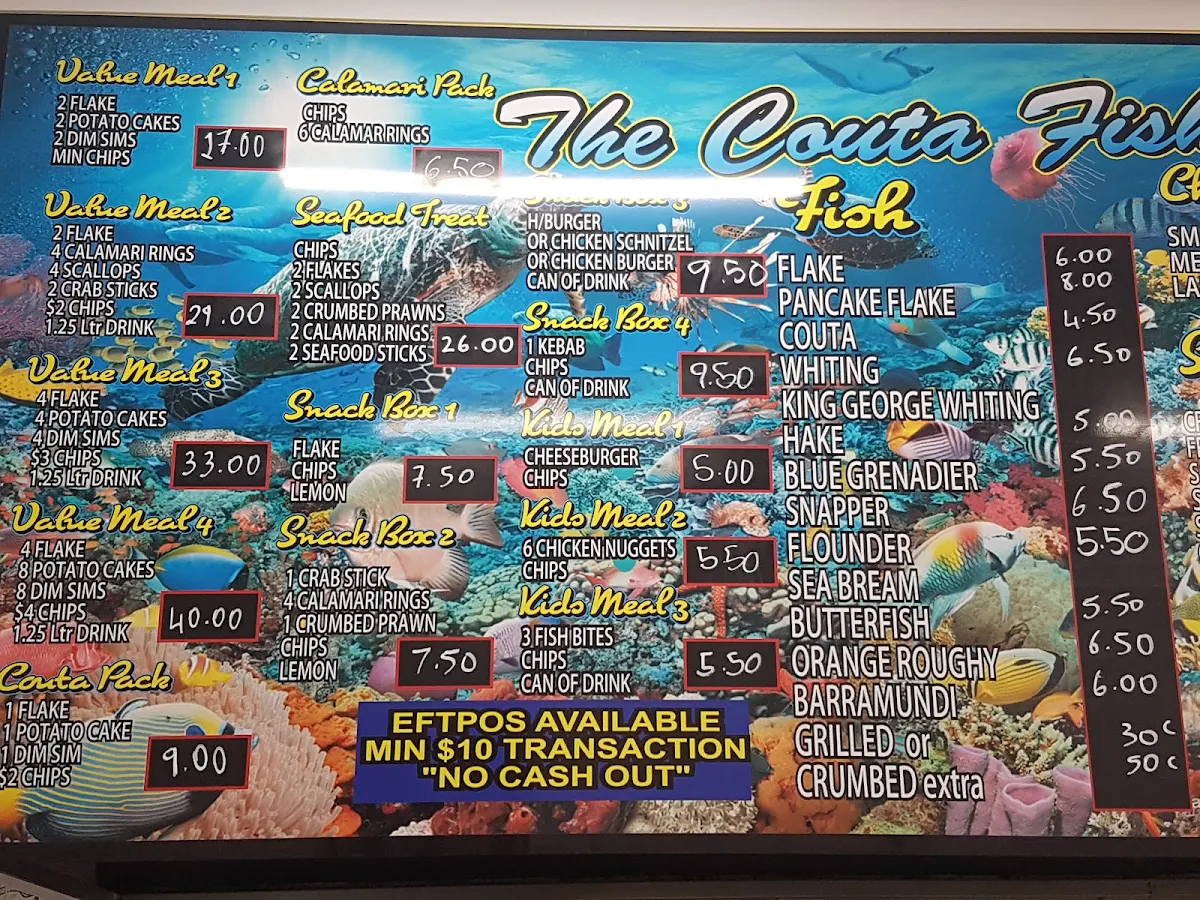 Menu, The Couta Fish and Chips