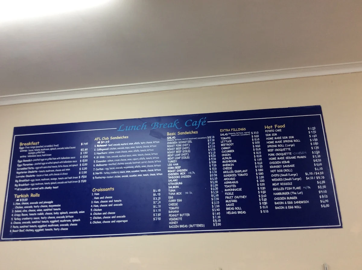 Menu, Lunch Break Deli