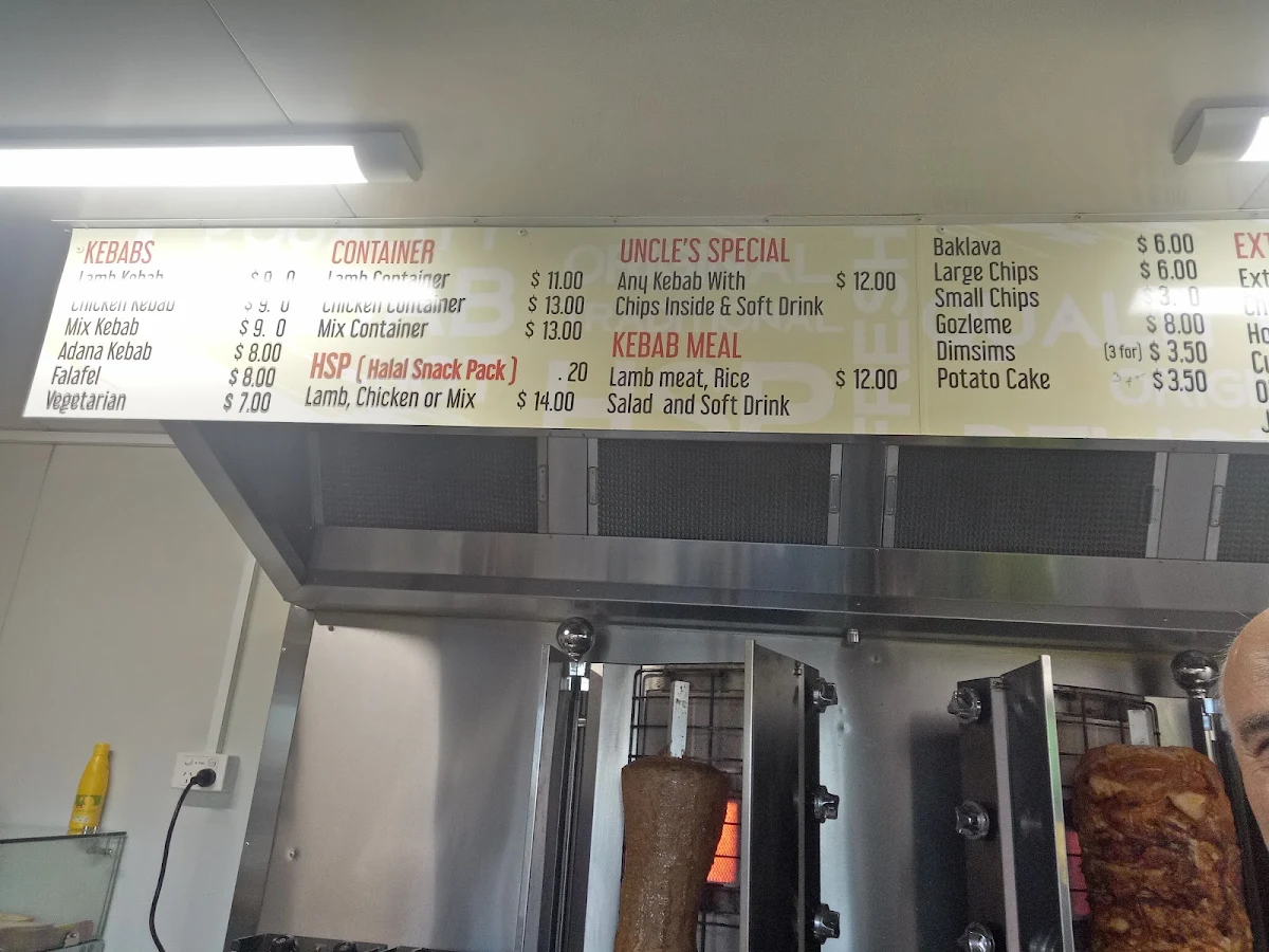 Menu, Uncles Kebabs