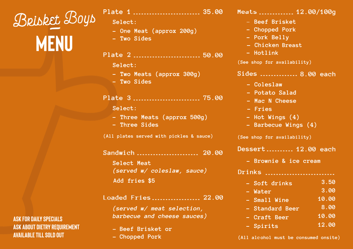 Menu, Brisket Boys North Penrith