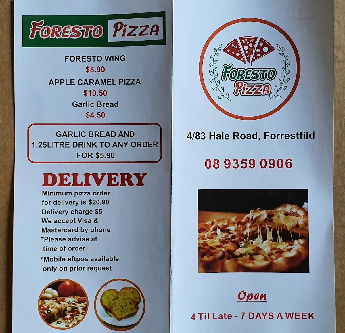 Menu, Foresto Pizza