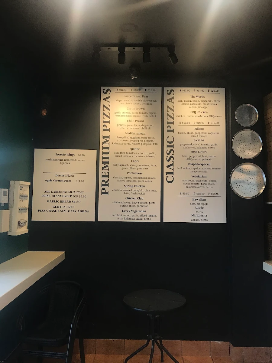 Menu, Foresto Pizza