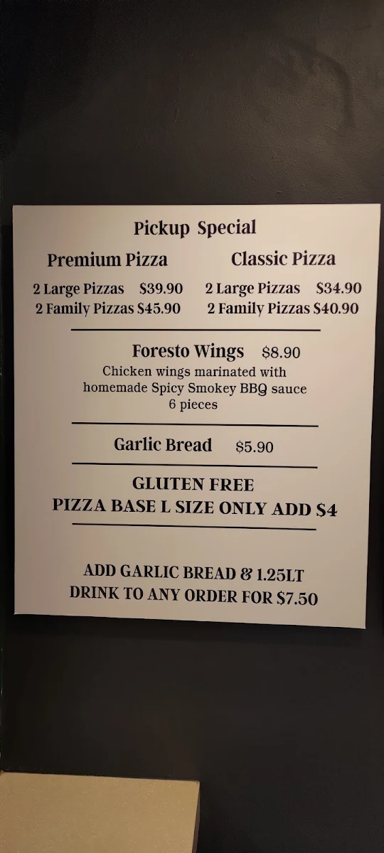 Menu, Foresto Pizza