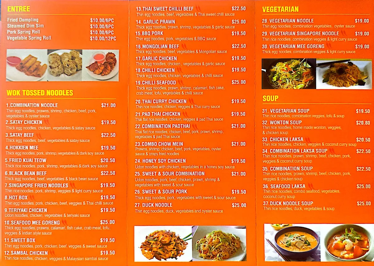 Menu, Flavour Noodle Bar