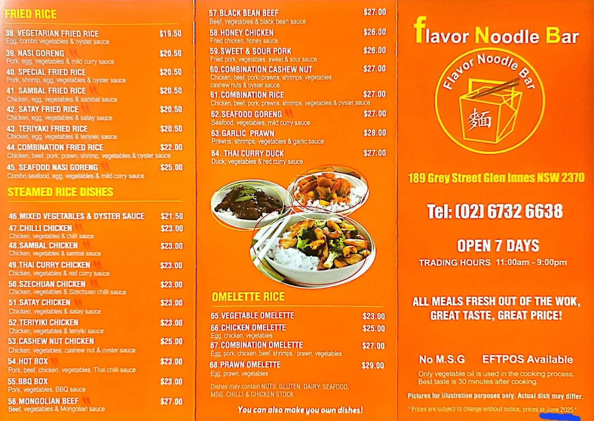 Menu, Flavour Noodle Bar