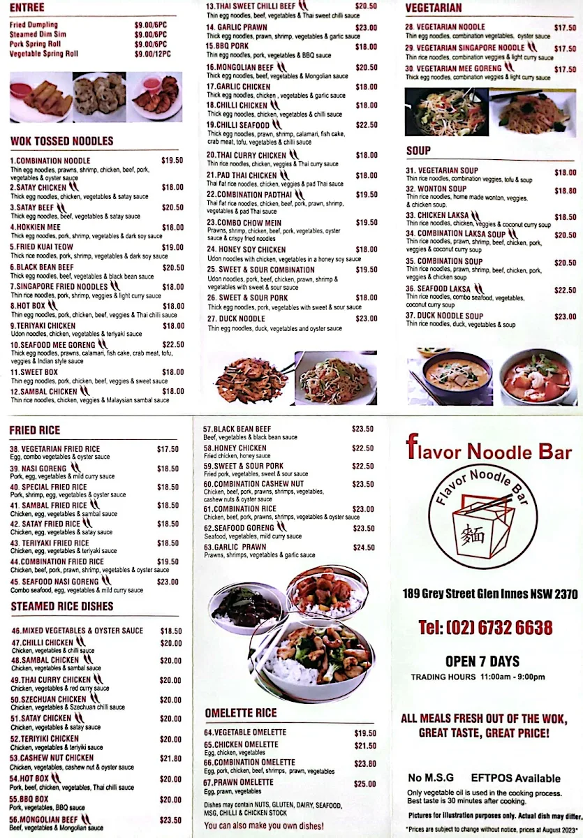 Menu, Flavour Noodle Bar