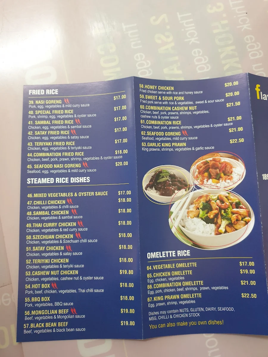 Menu, Flavour Noodle Bar