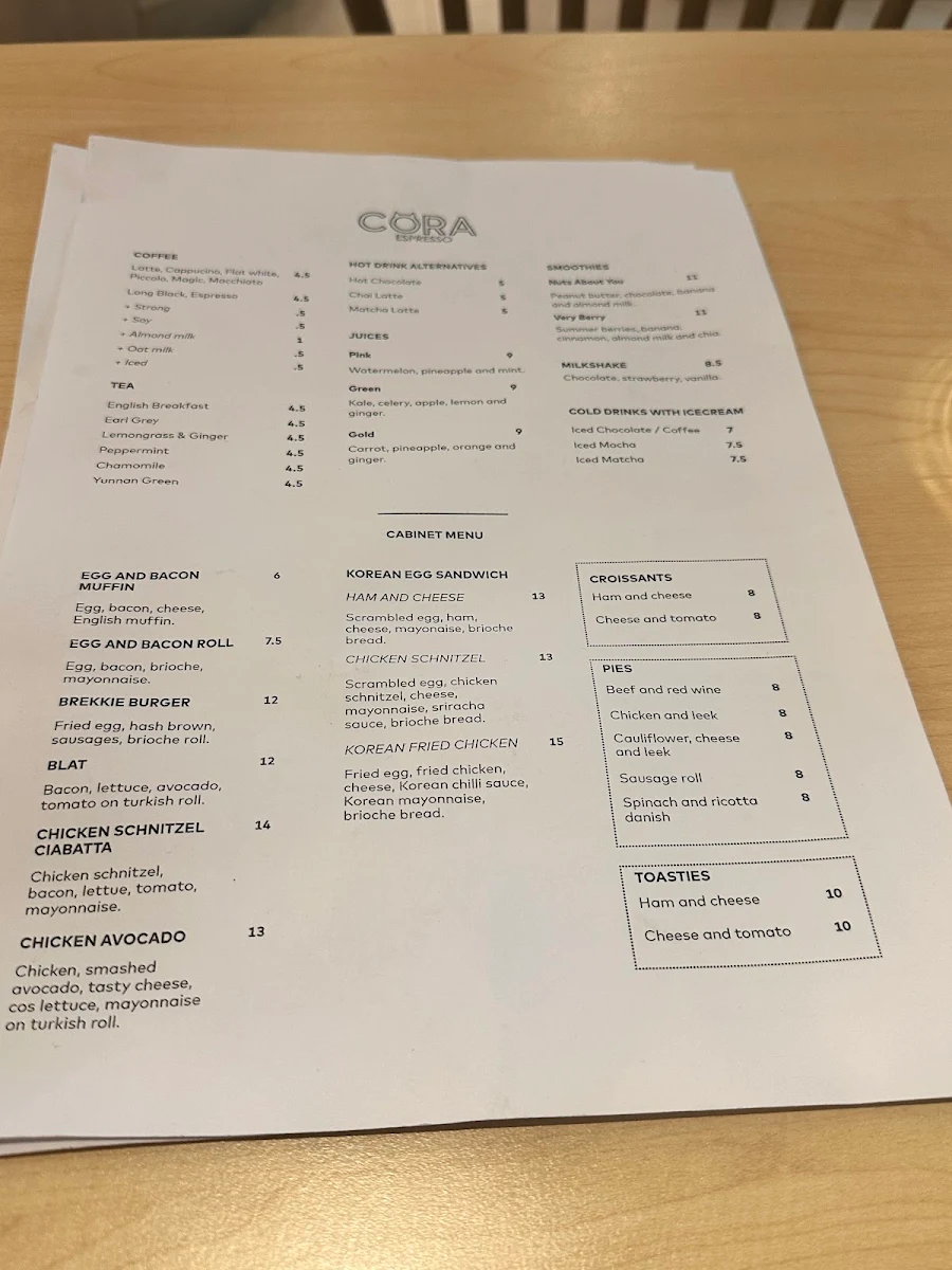 Menu, Cora Espresso