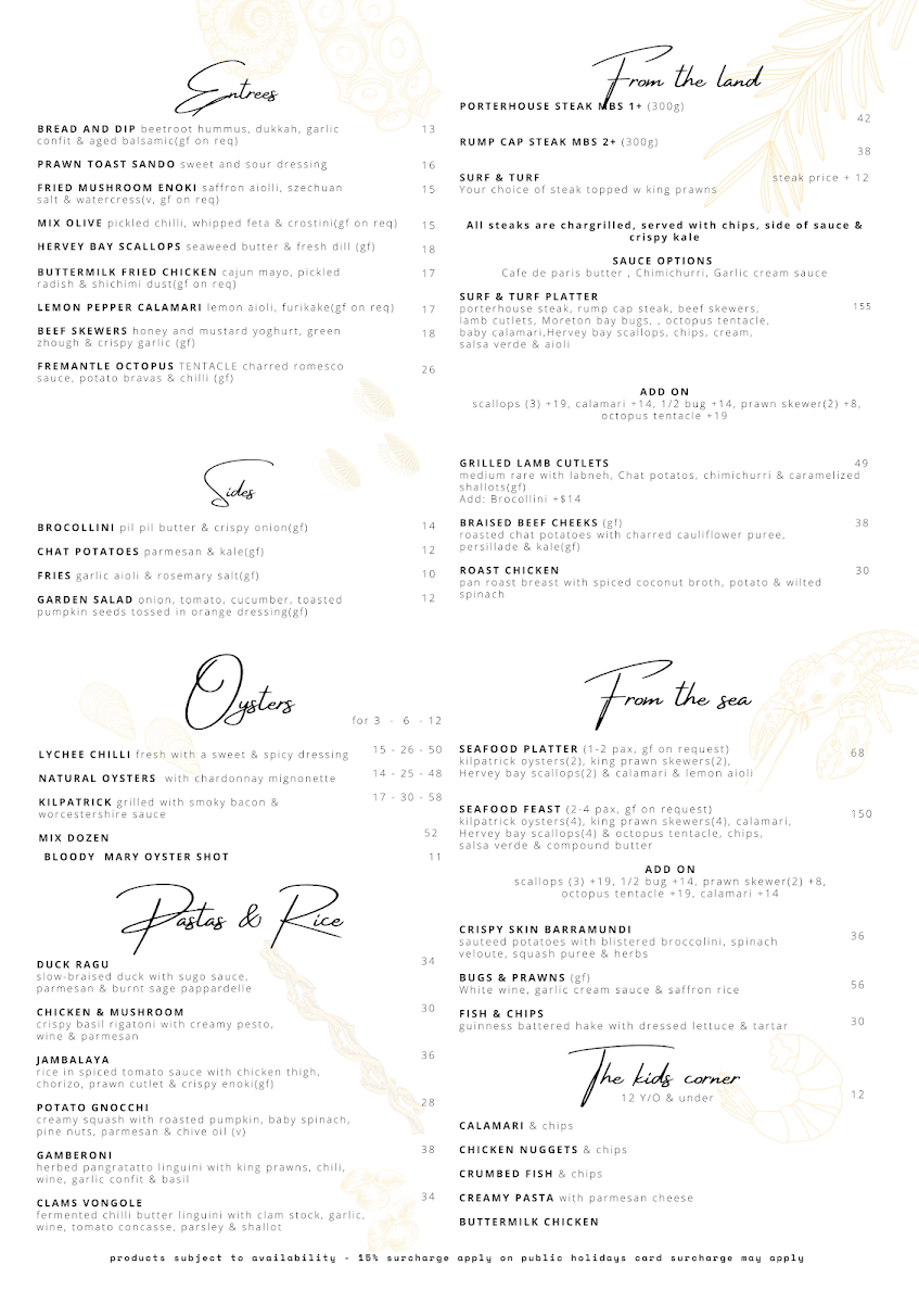 Menu, Sage Yellowfin Southbank