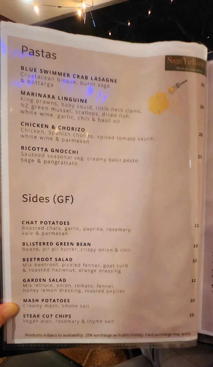 Menu, Sage Yellowfin Southbank