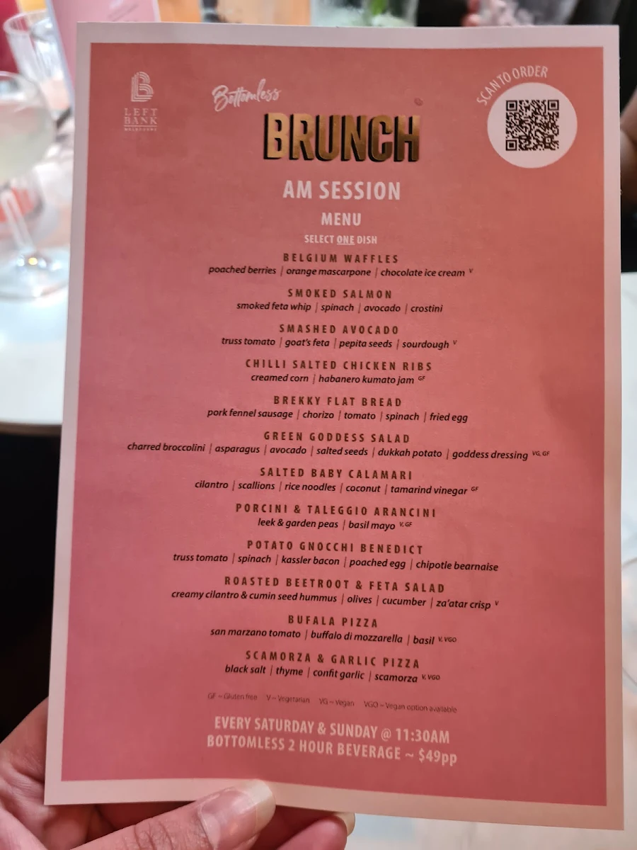 Menu, Left Bank Melbourne Restaurant & Cocktail Bar