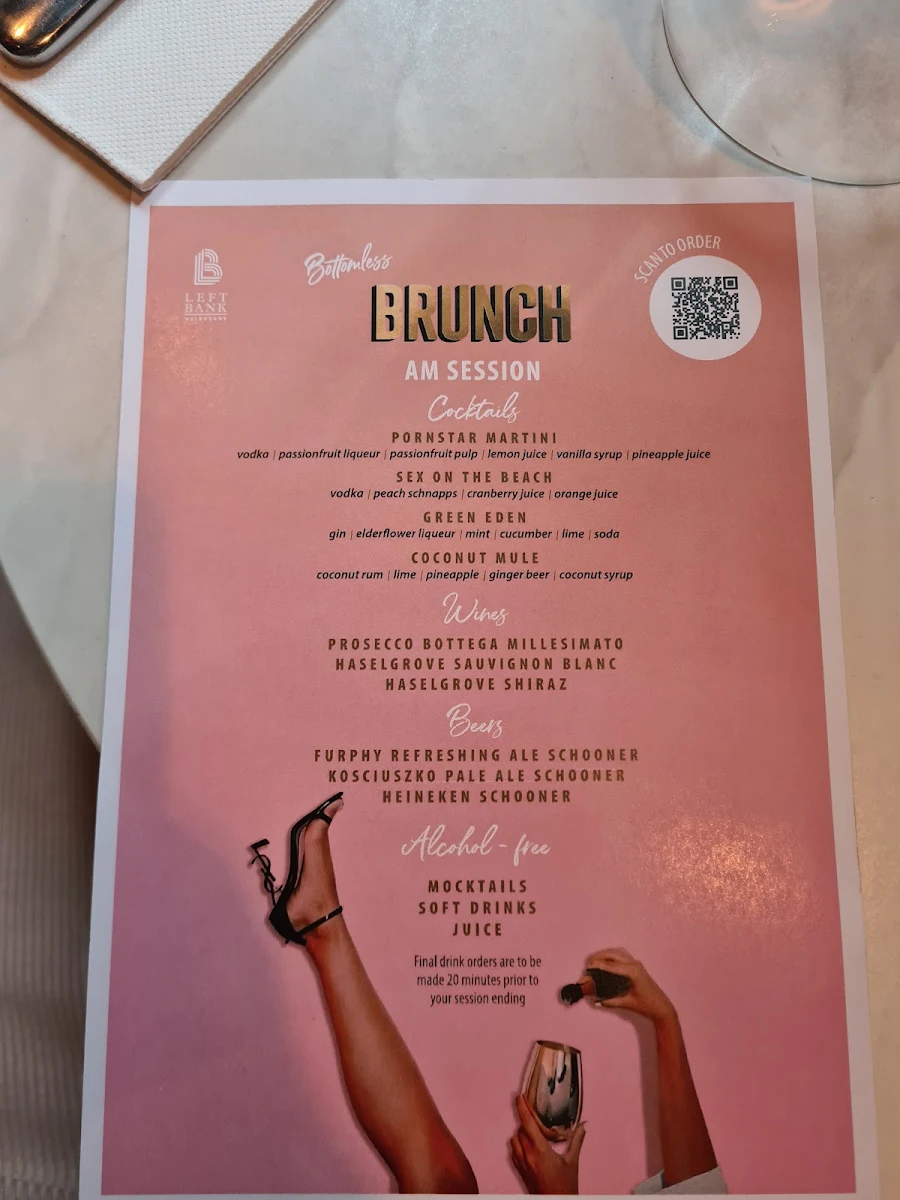 Menu, Left Bank Melbourne Restaurant & Cocktail Bar