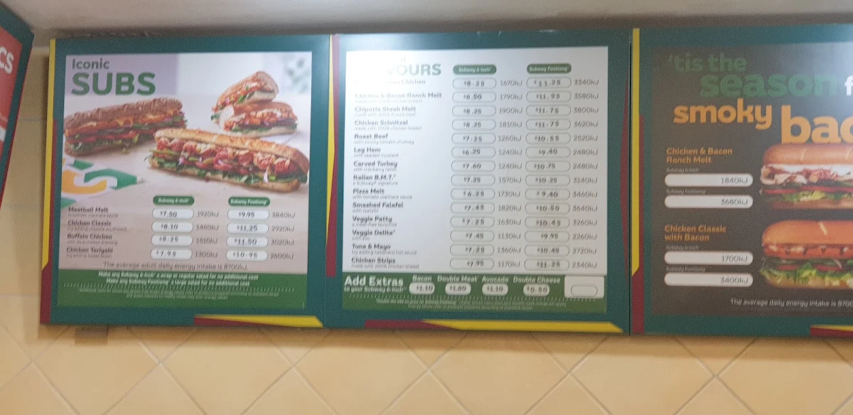 Menu, Subway