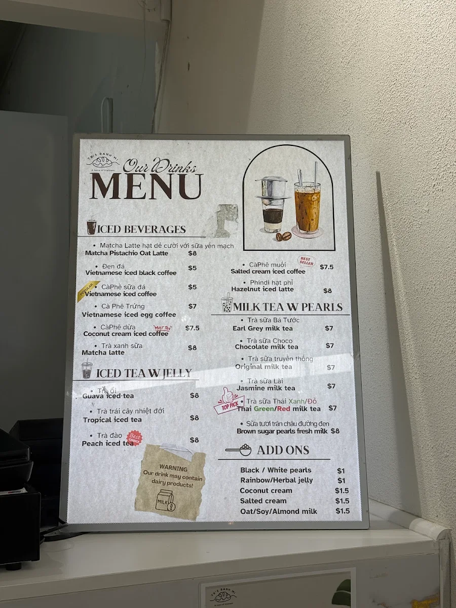 Menu, TK’s Banh Mi