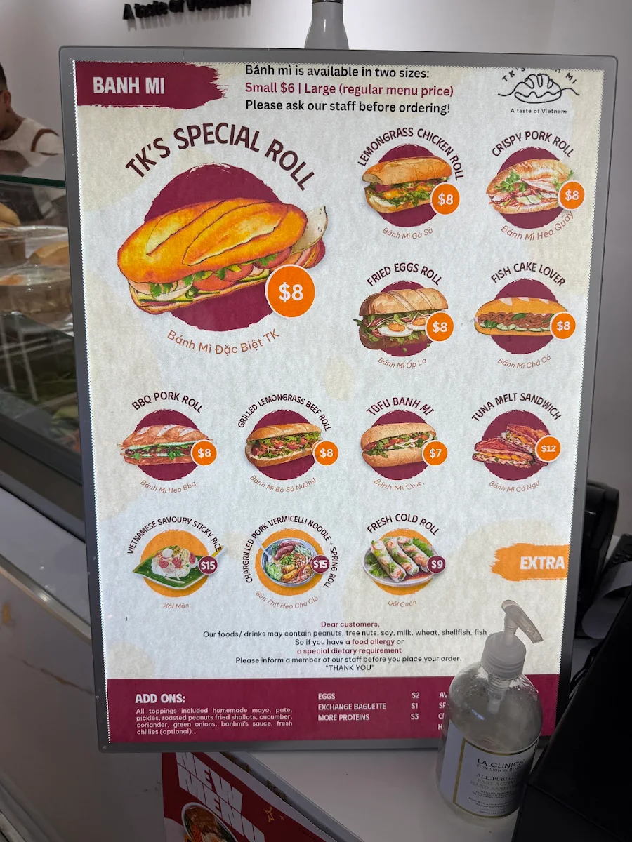 Menu, TK’s Banh Mi