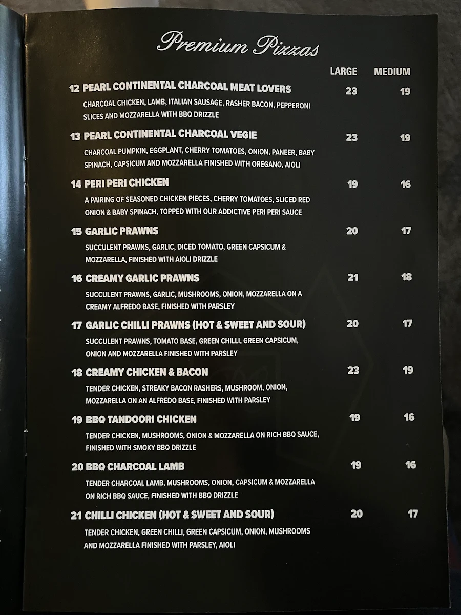 Menu, Pearl Continental Restaurant