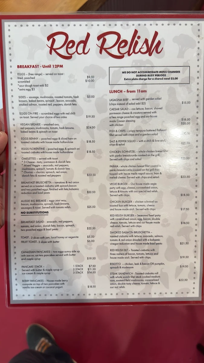 Menu, Red Relish Cafe