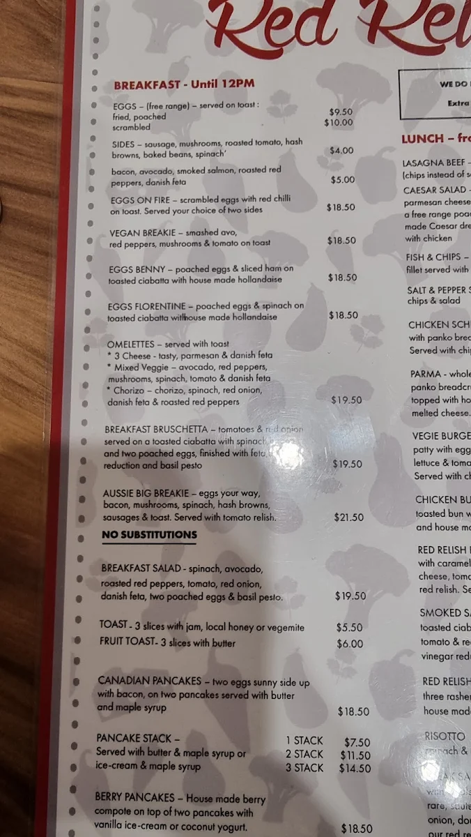 Menu, Red Relish Cafe