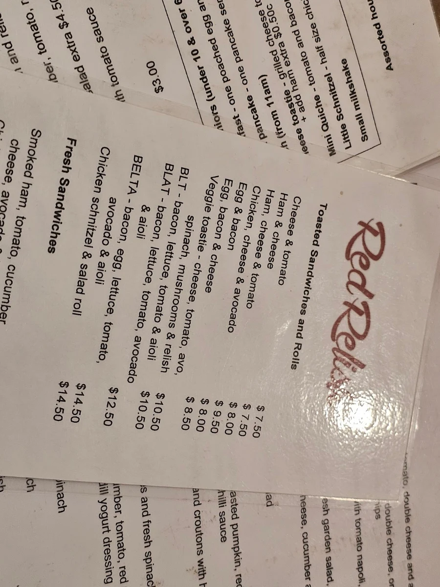 Menu, Red Relish Cafe