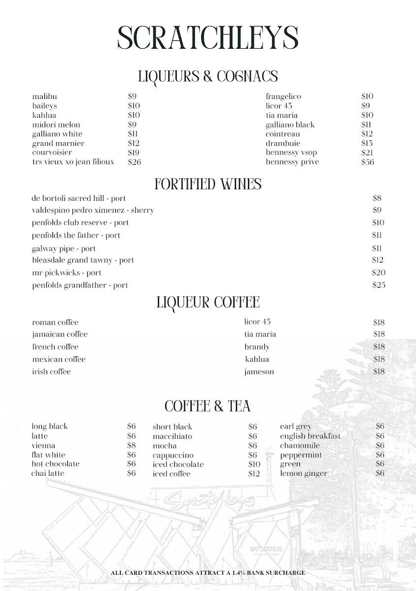 Menu, Scratchleys on the Wharf