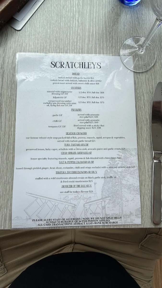 Menu, Scratchleys on the Wharf