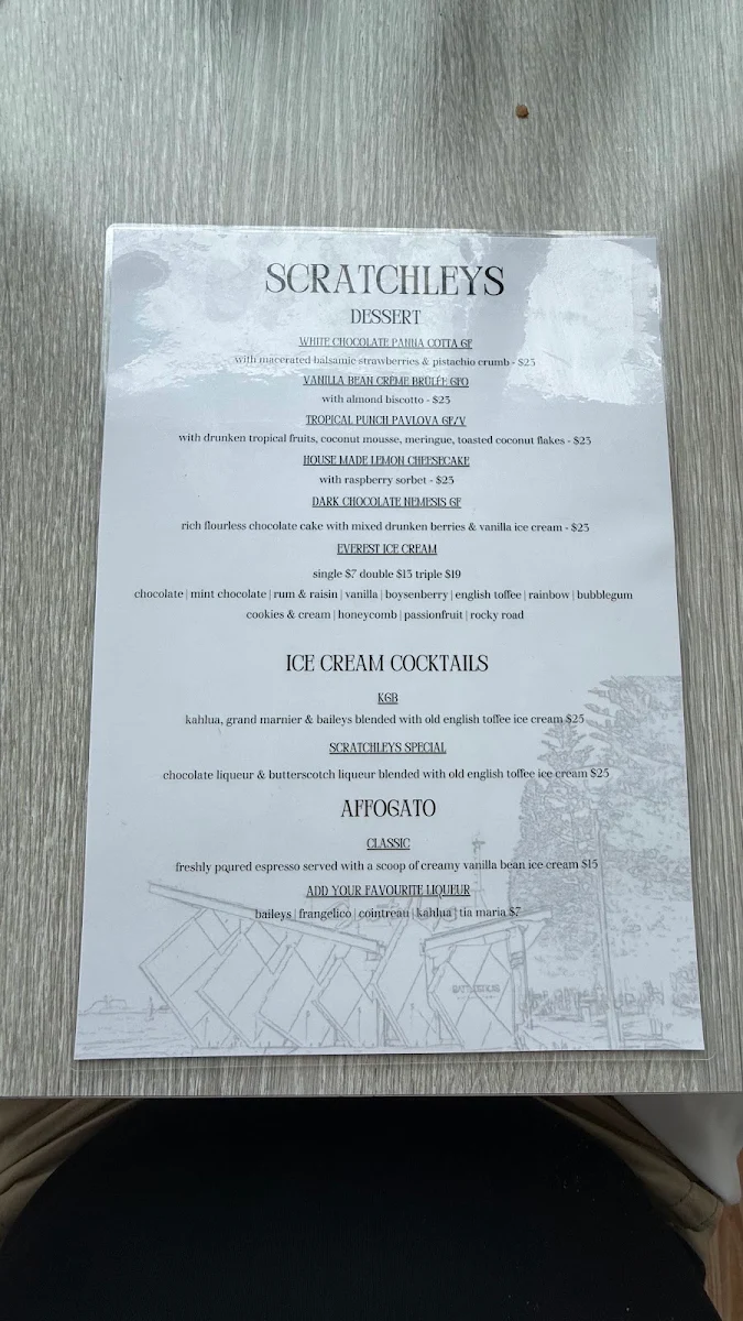 Menu, Scratchleys on the Wharf