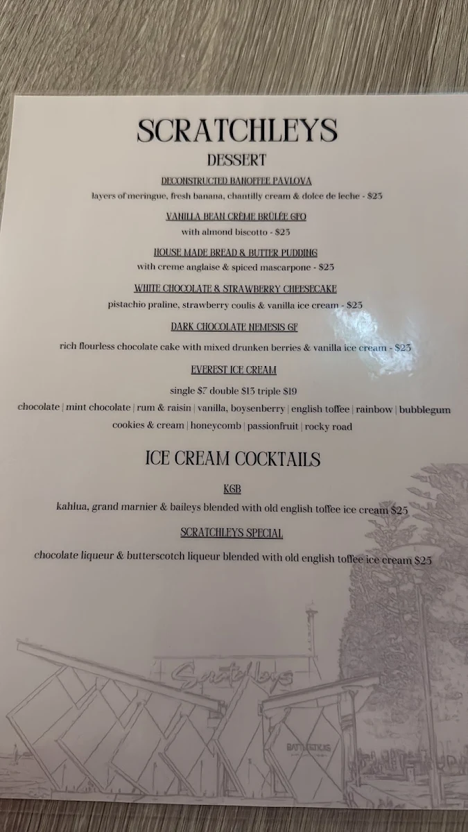 Menu, Scratchleys on the Wharf