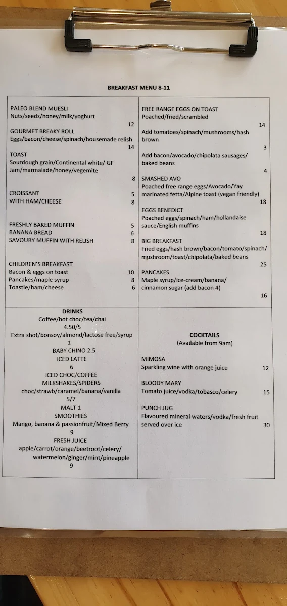 Menu, The Bay Gourmet