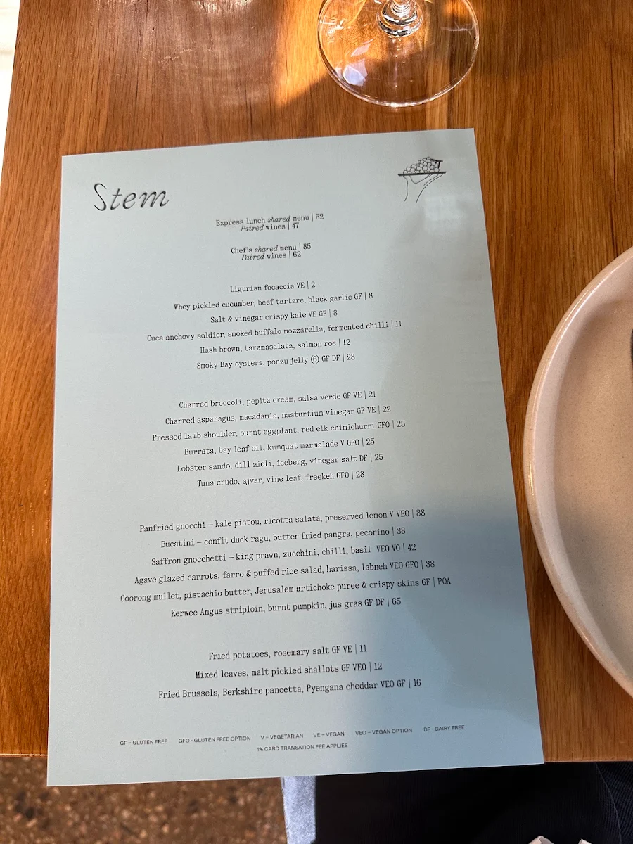 Menu, Canopy Bar